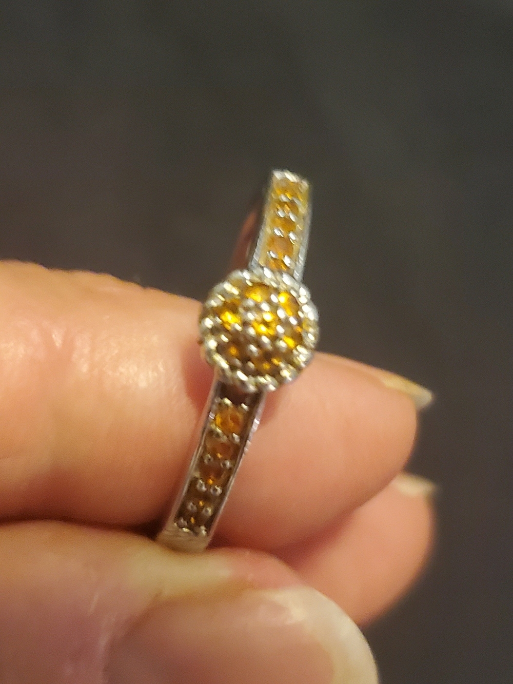 Judith Ripka Stackable 925 Sterling Silver Ring with Cluster Dome Citrine Stones